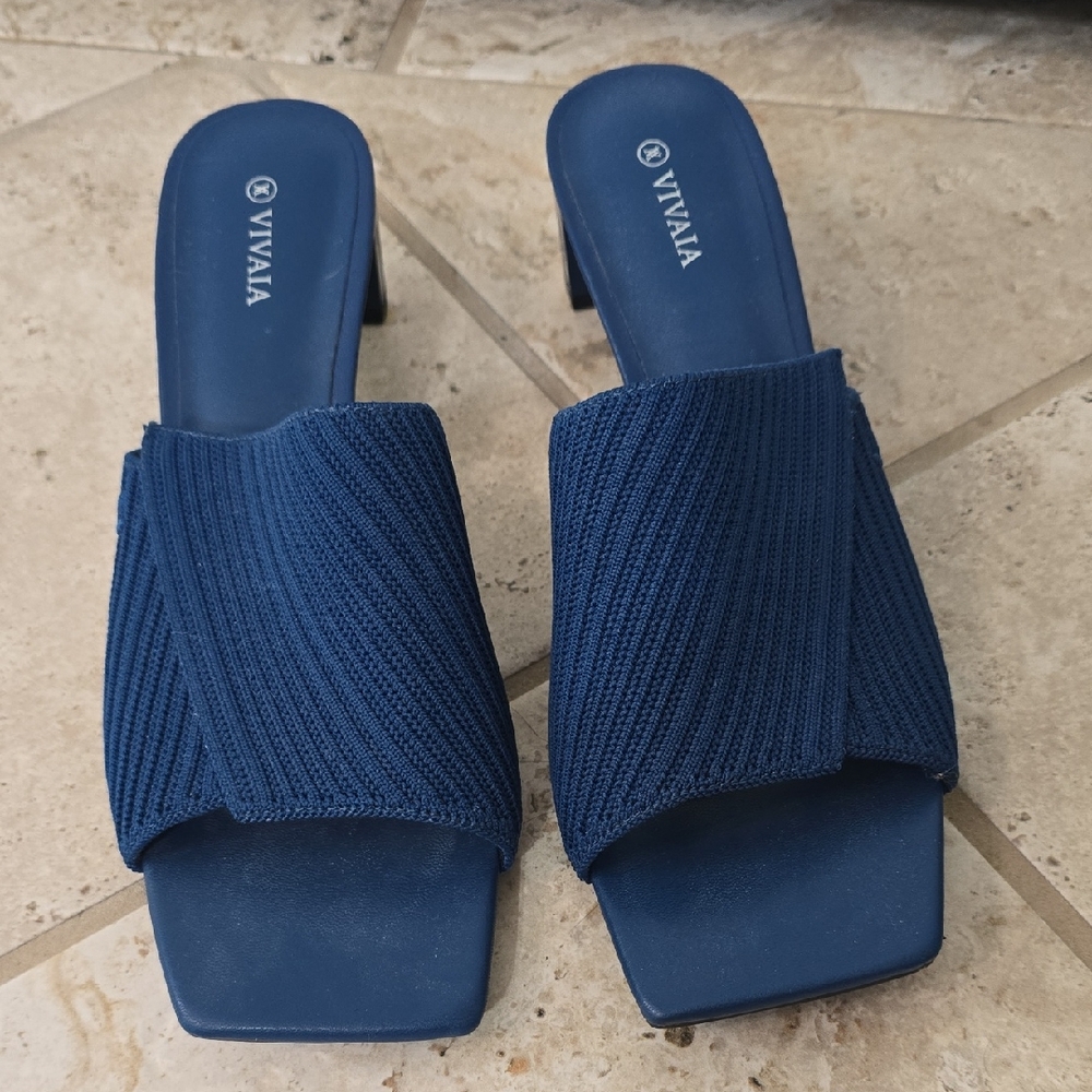 VIVAIA Navy Knit Mules